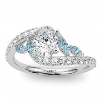 Swirl Design Lab Grown Diamond & Marquise Lab Aquamarine Engagement Ring 18K White Gold (0.63ct)